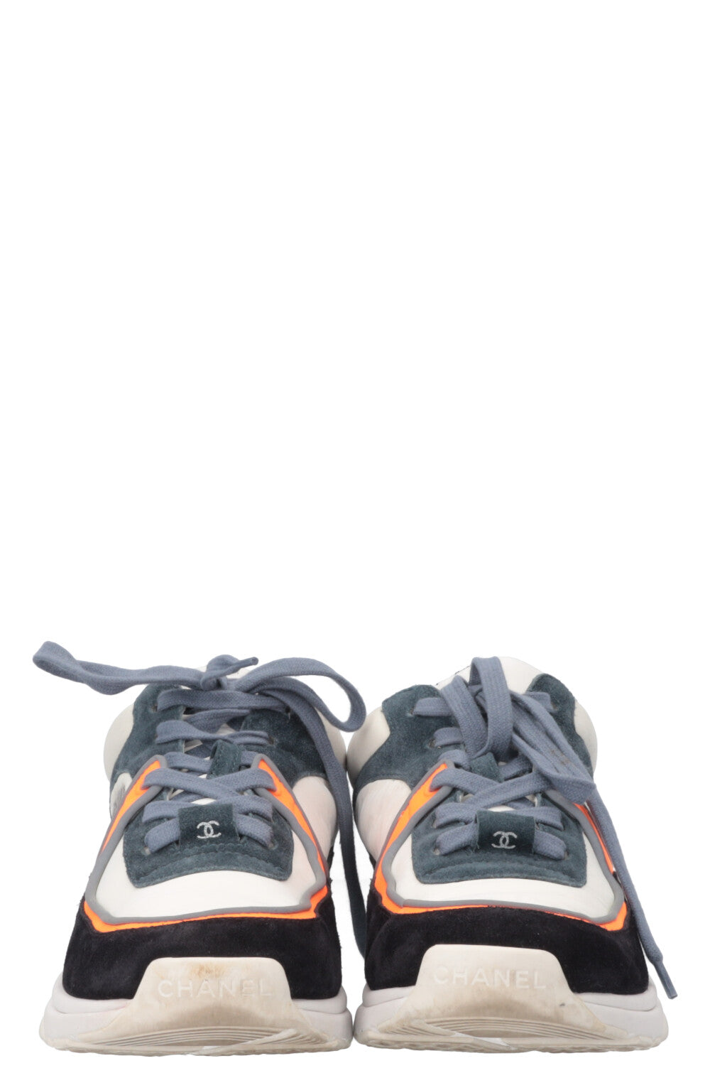 CHANEL Tennis Sneakers Navy White Orange