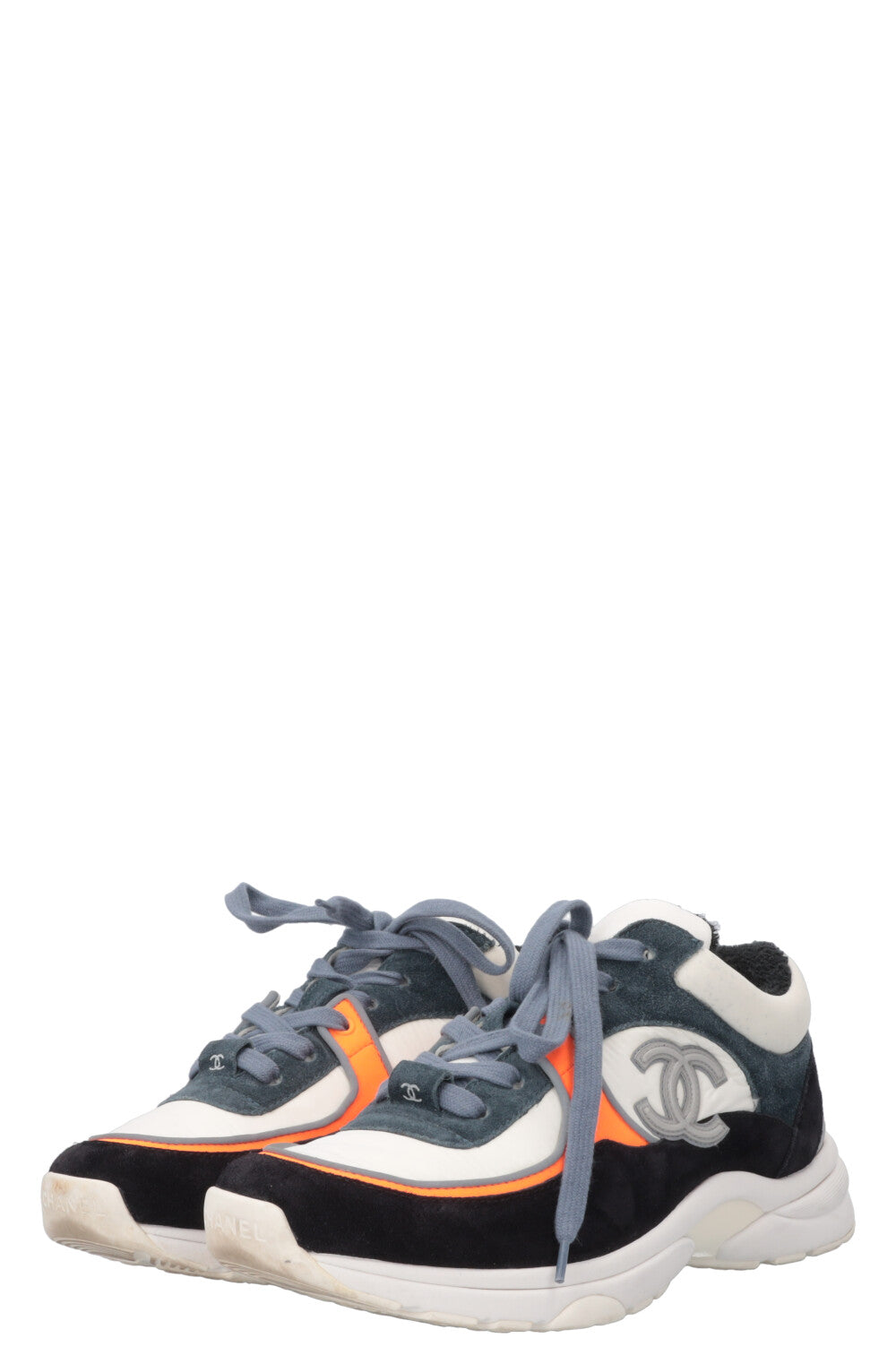 CHANEL Tennis Sneakers Navy White Orange