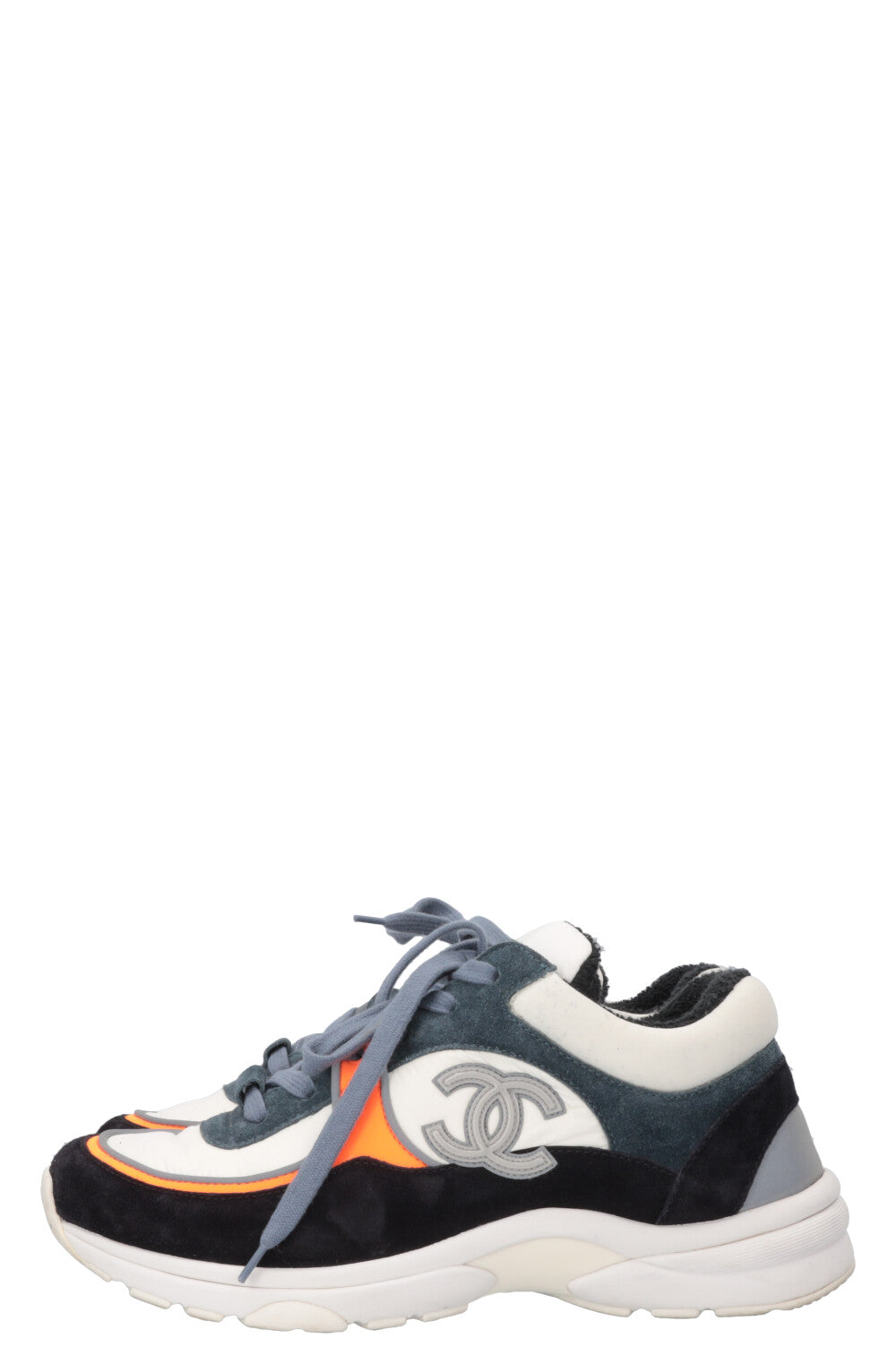 CHANEL Tennis Sneakers Navy White Orange