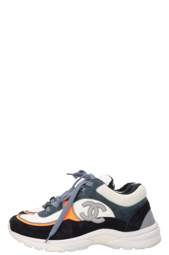 CHANEL Tennis Sneakers Navy White Orange