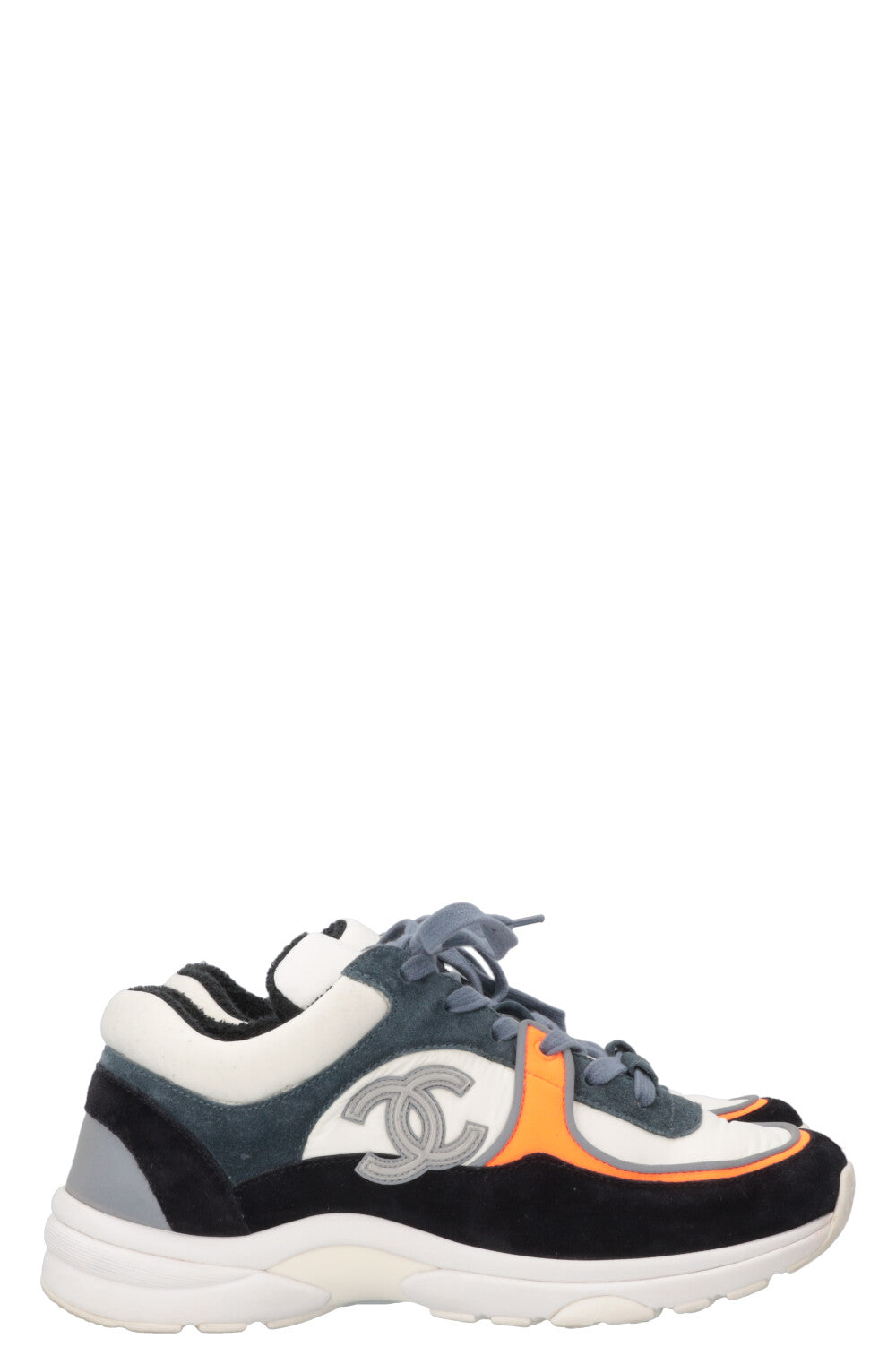 CHANEL Tennis Sneakers Navy White Orange