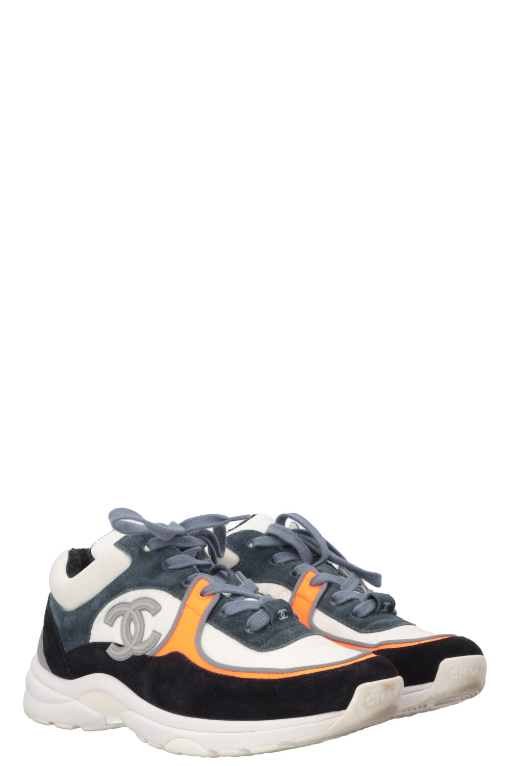 CHANEL Tennis Sneakers Navy White Orange