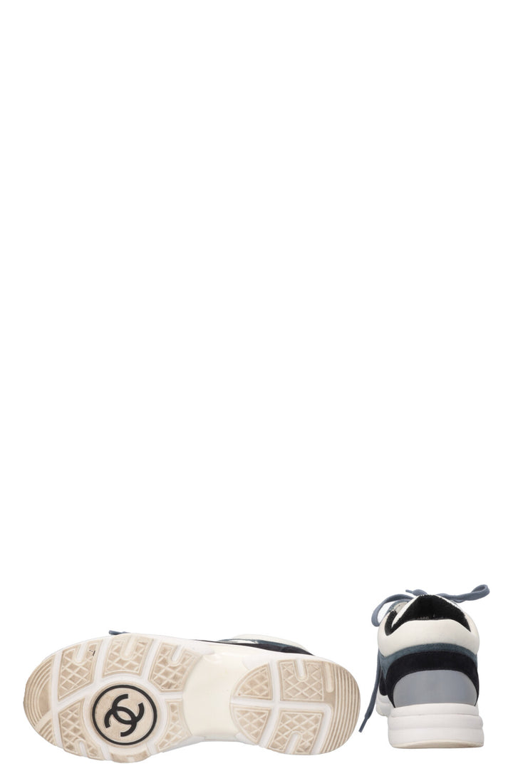 CHANEL Tennis Sneakers Navy White Orange