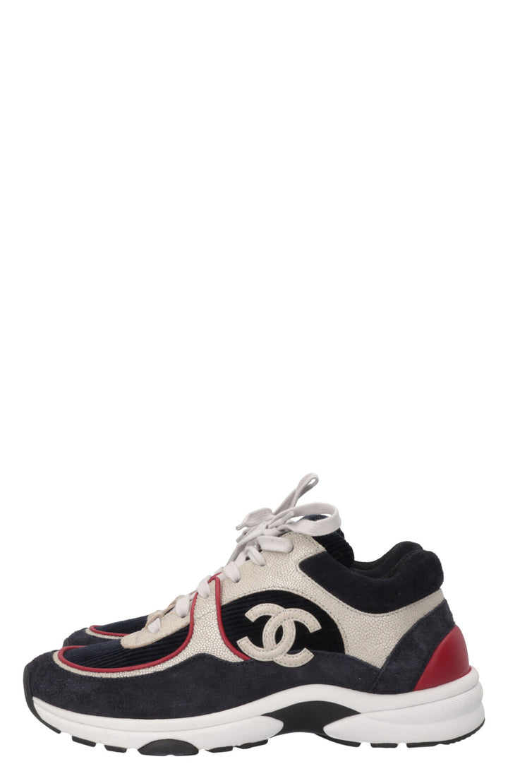 CHANEL Tennis Sneakers Navy Red