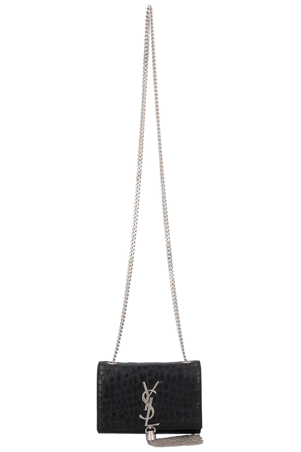 SAINT LAURENT Old Small Kate Tassel Bag Croc Embossed Black REAWAKE