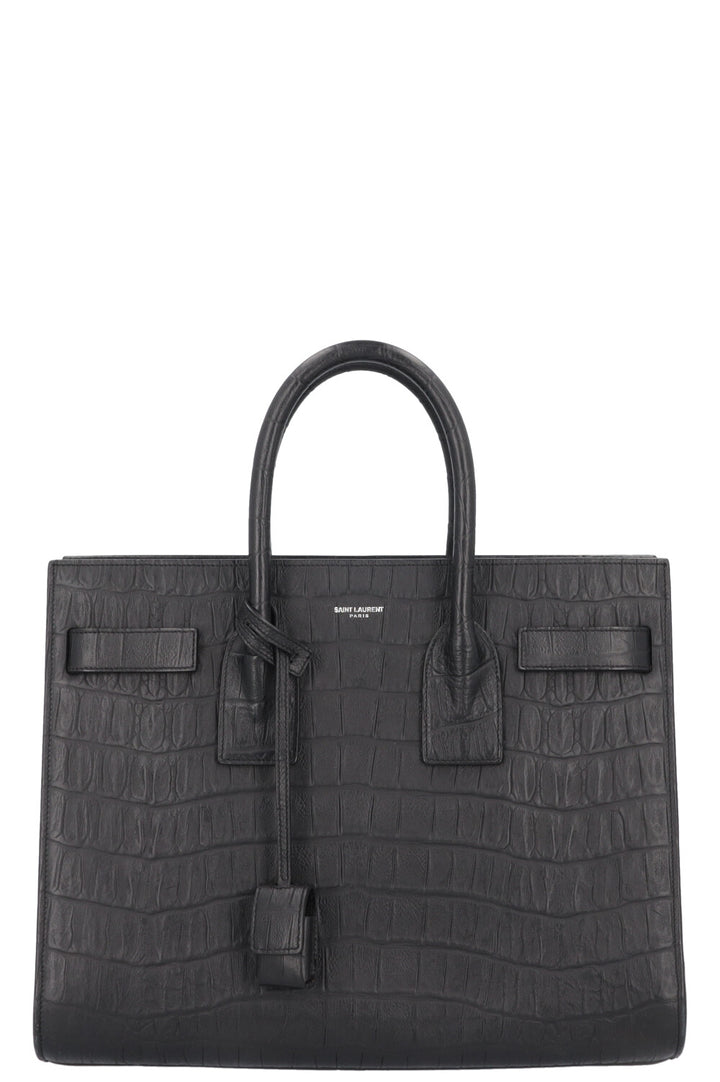 SAINT LAURENT Small Sac De Jour Croc Embossed Black