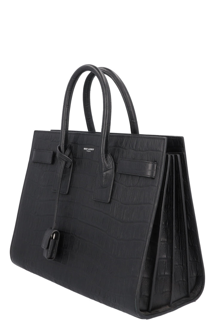 SAINT LAURENT Small Sac De Jour Croc Embossed Black