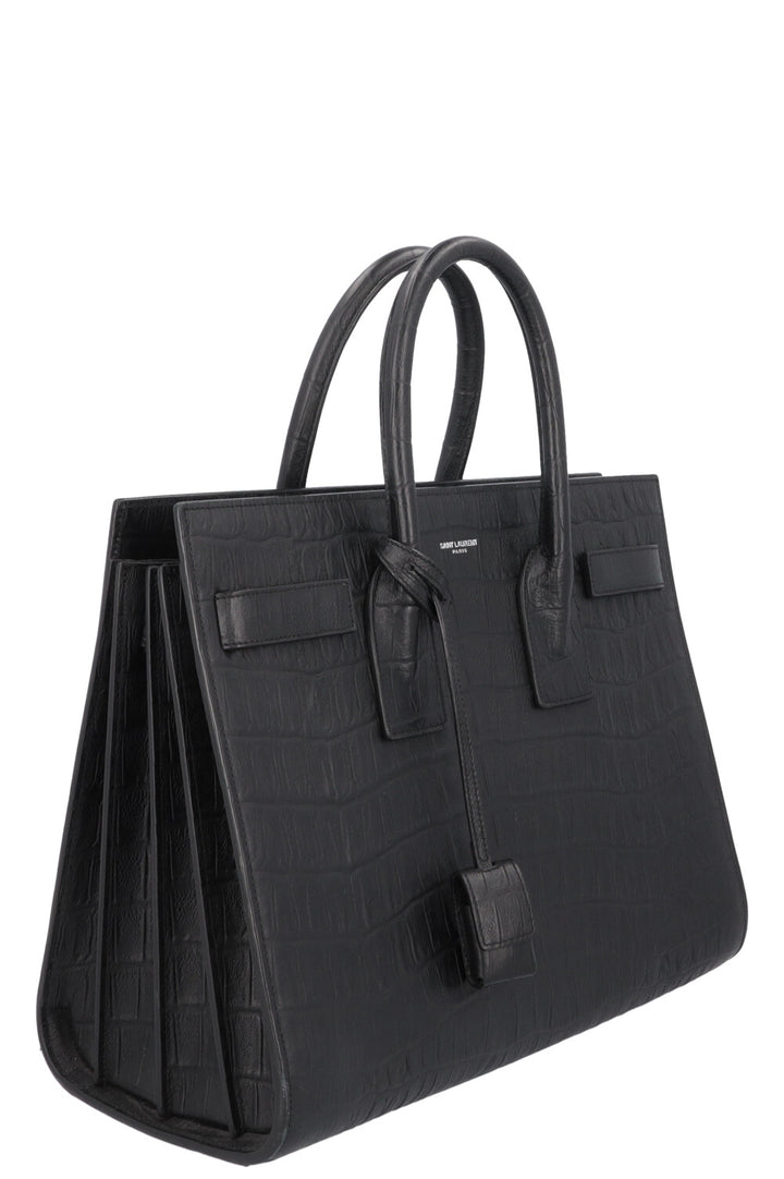 SAINT LAURENT Small Sac De Jour Croc Embossed Black