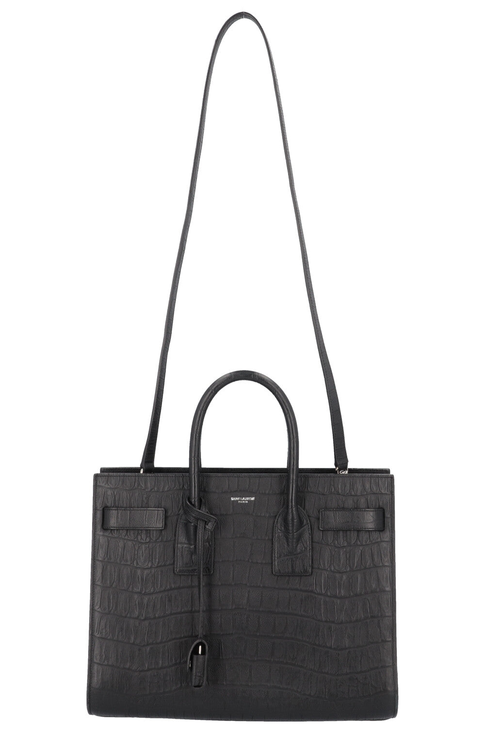 SAINT LAURENT Small Sac De Jour Croc Embossed Black