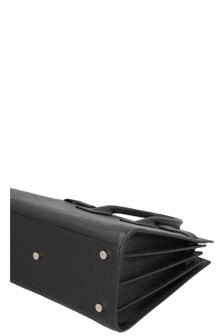 SAINT LAURENT Small Sac De Jour Croc Embossed Black
