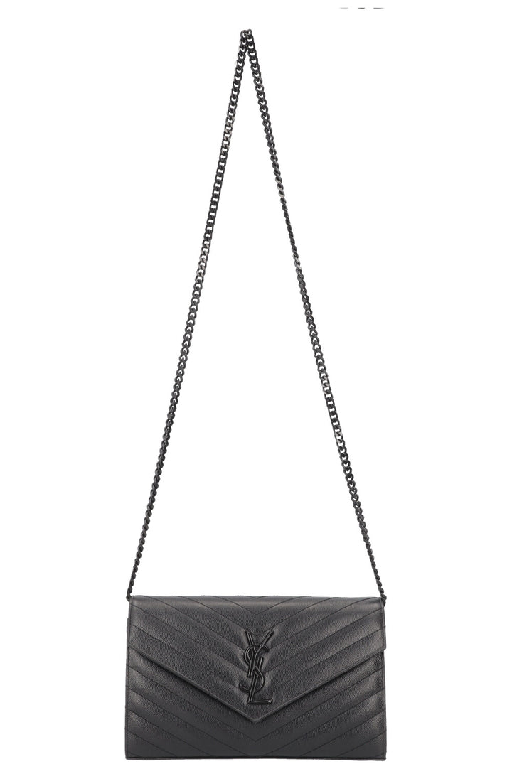 SAINT LAURENT Classic Cassandre Chain Wallet Leather Black