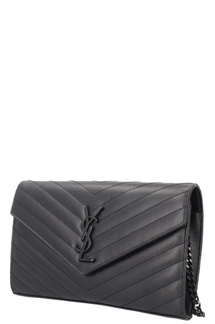 SAINT LAURENT Classic Cassandre Chain Wallet Leather Black