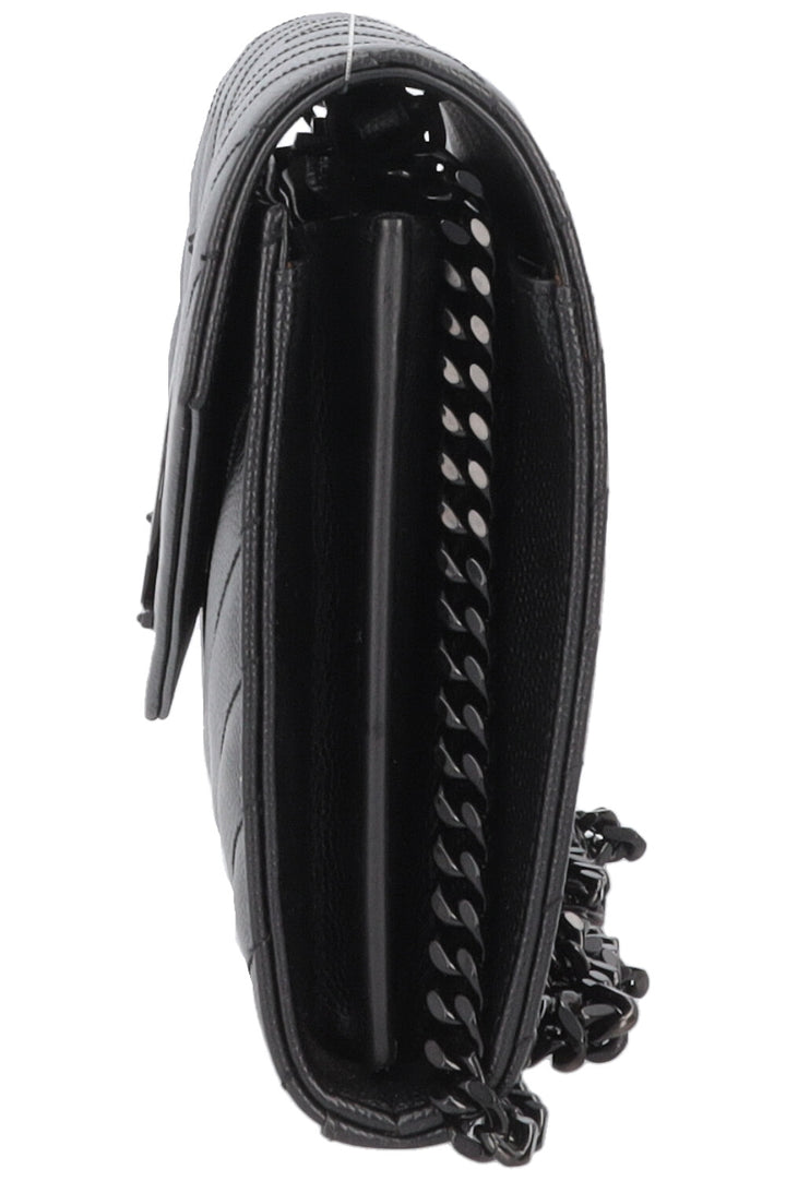 SAINT LAURENT Classic Cassandre Chain Wallet Leather Black
