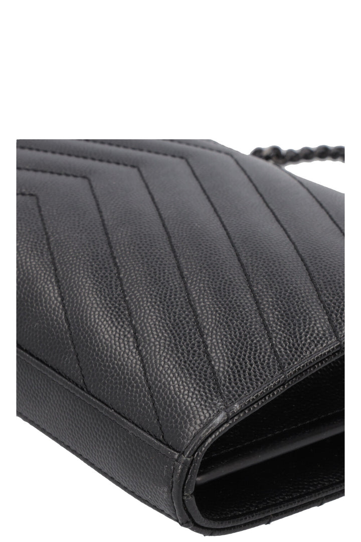 SAINT LAURENT Classic Cassandre Chain Wallet Leather Black
