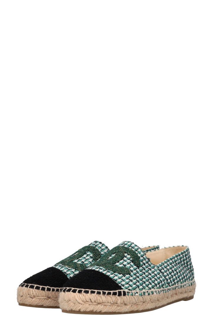 CHANEL CC Espadrilles Tweed Green