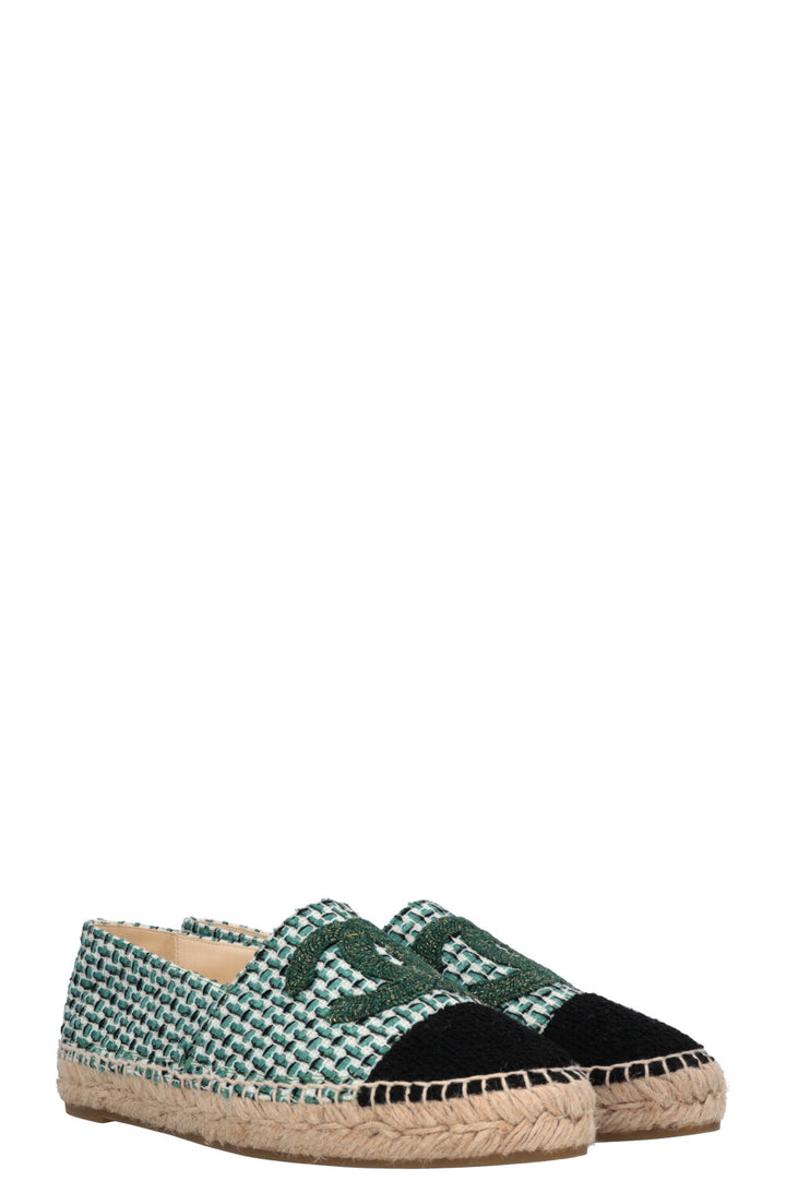 CHANEL CC Espadrilles Tweed Green