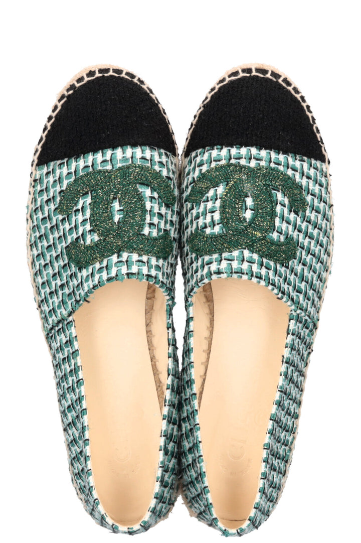 CHANEL CC Espadrilles Tweed Green