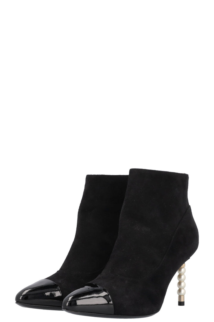 CHANEL Pearl Boots Suede Black