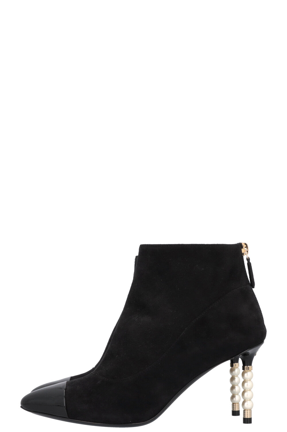 CHANEL Pearl Boots Suede Black