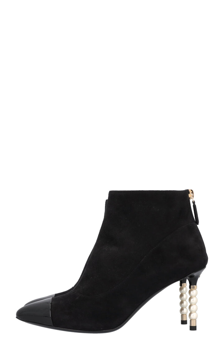 CHANEL Pearl Boots Suede Black