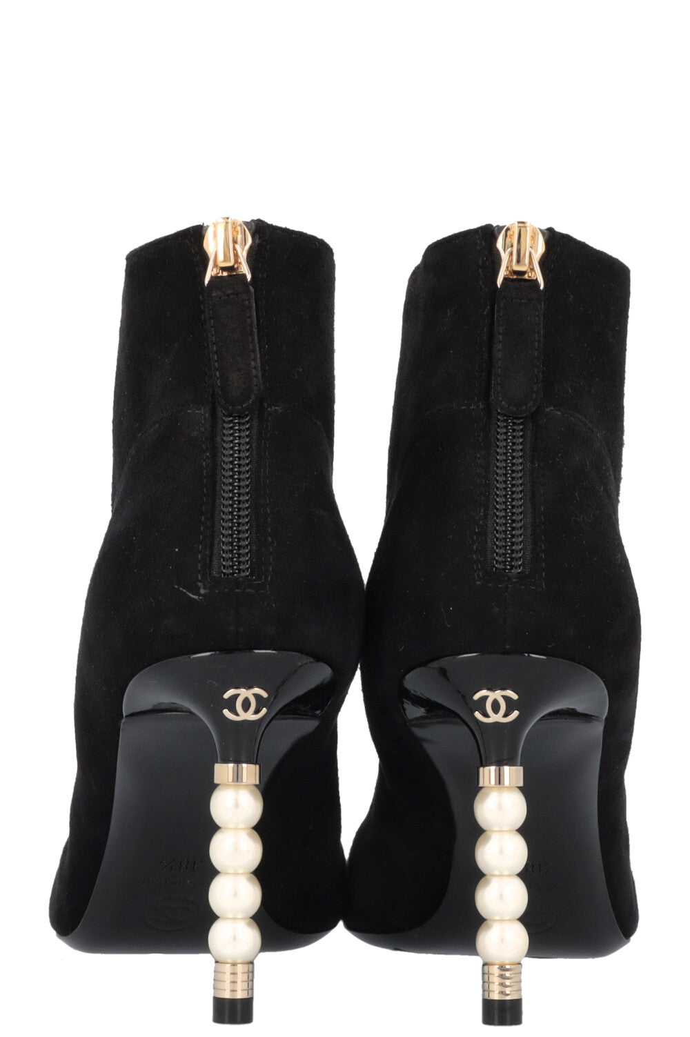 CHANEL Pearl Boots Suede Black