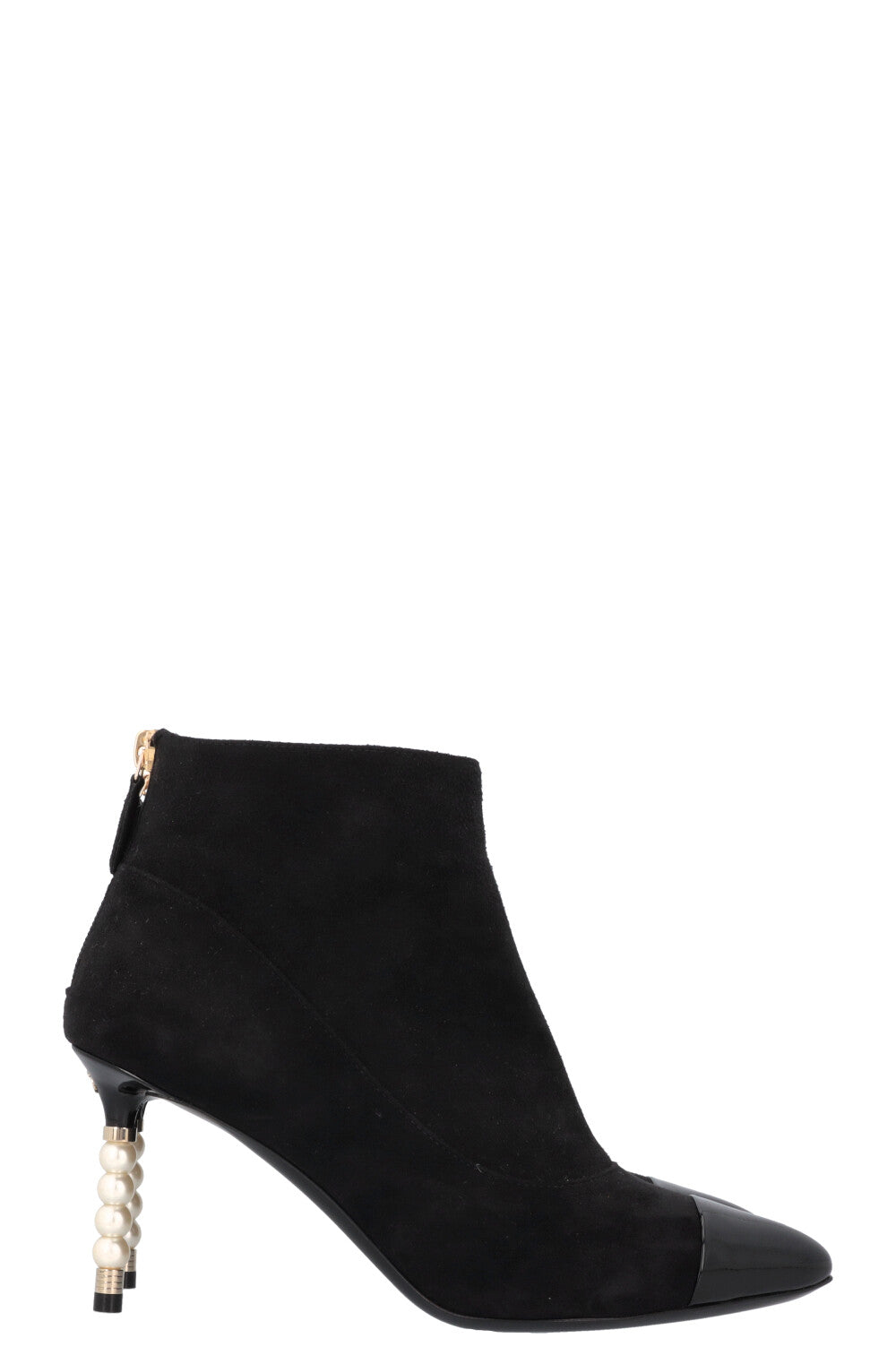 CHANEL Pearl Boots Suede Black