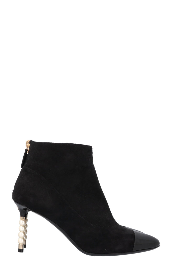 CHANEL Pearl Boots Suede Black