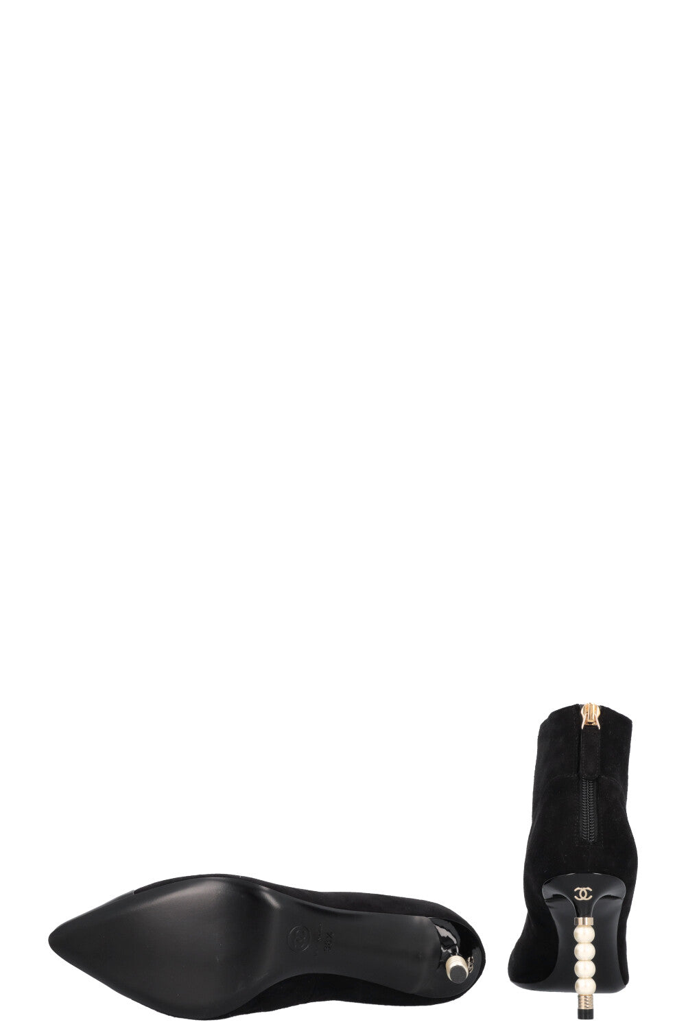 CHANEL Pearl Boots Suede Black