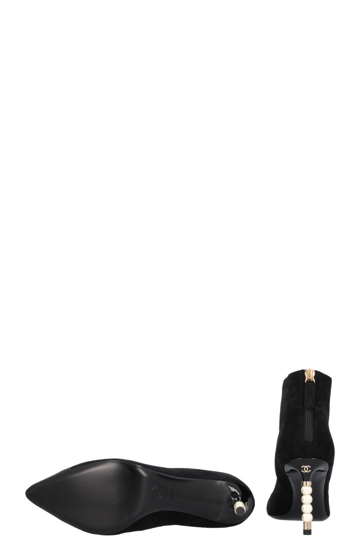 CHANEL Pearl Boots Suede Black
