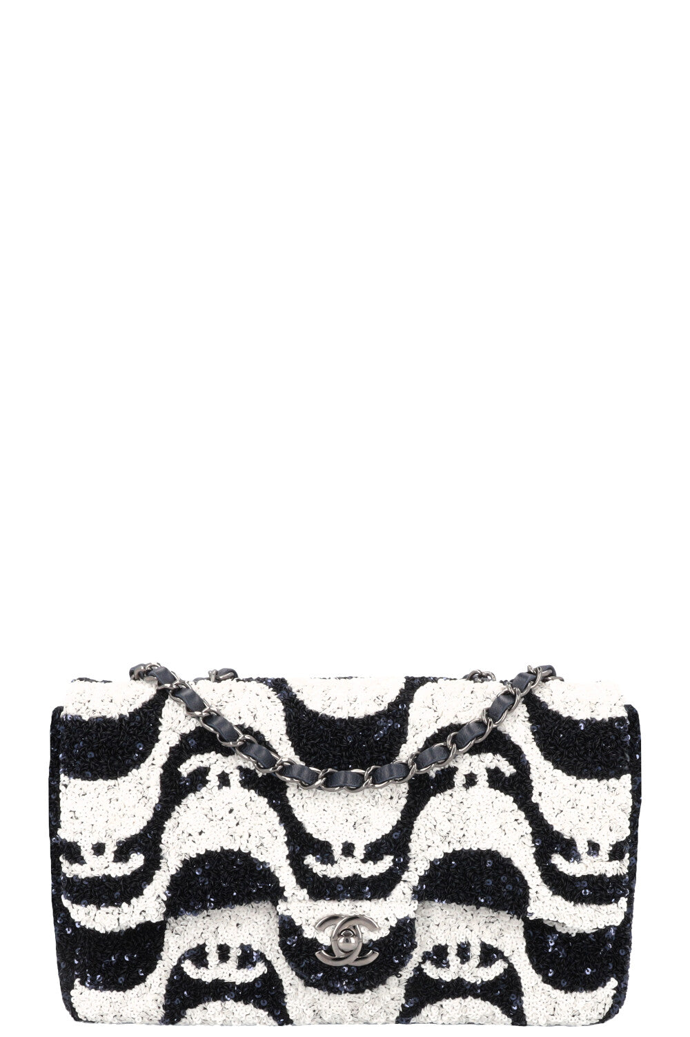 CHANEL Flap Bag Sequin Navy White
