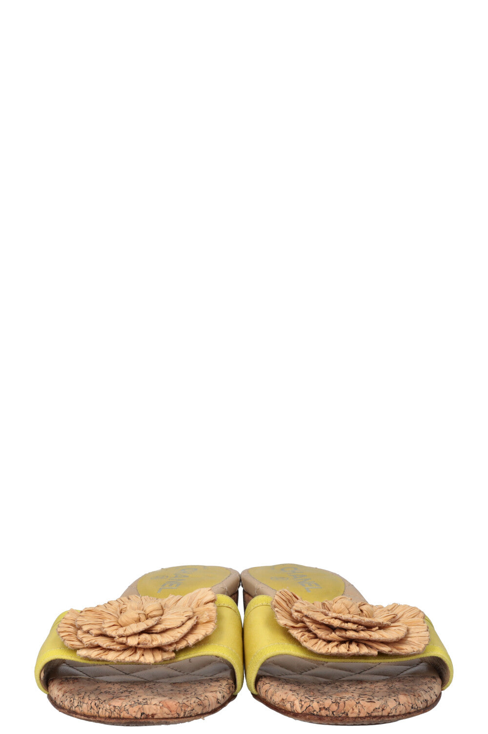 CHANEL Camellia Cork Mules Yellow