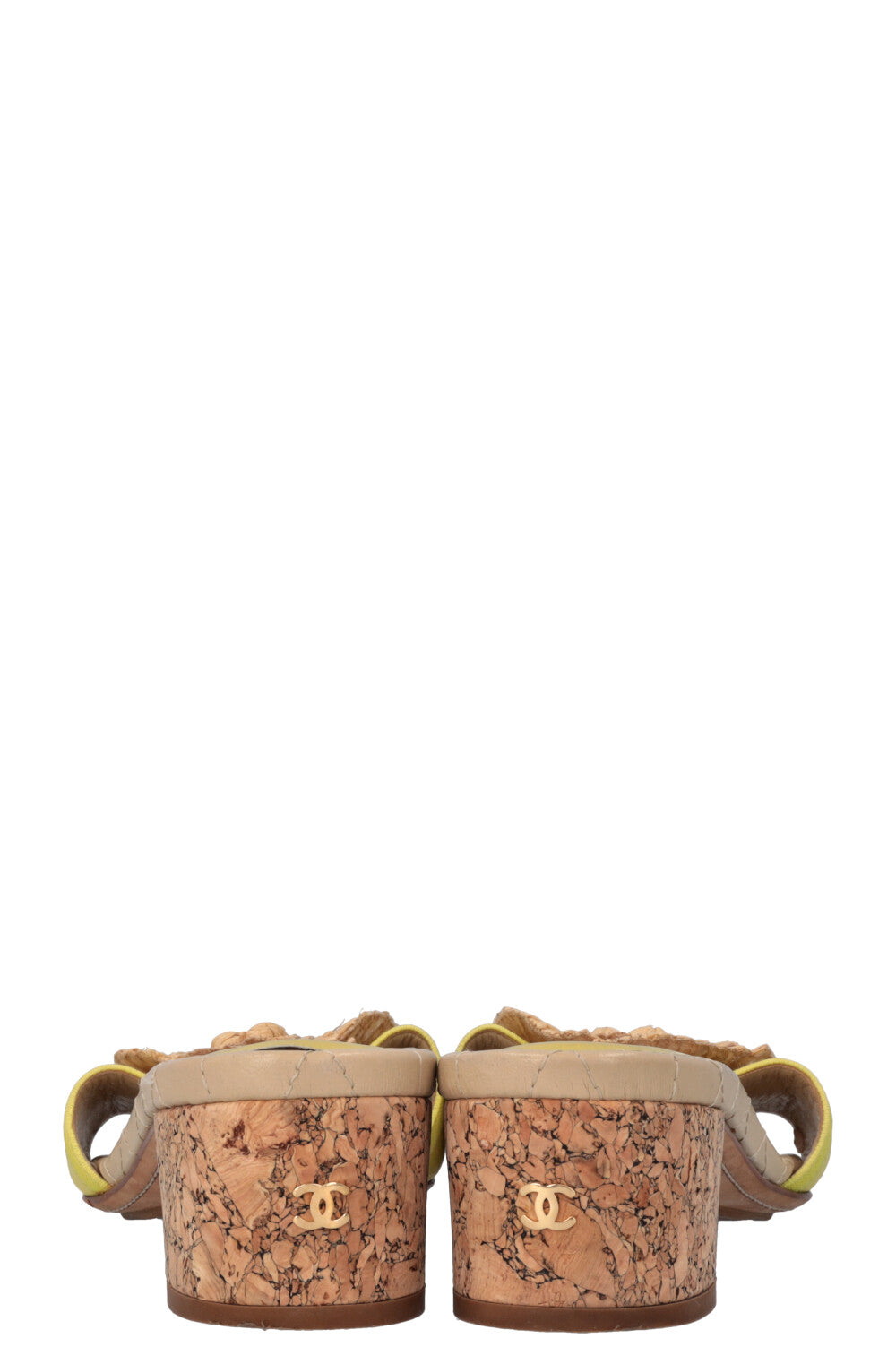 CHANEL Camellia Cork Mules Yellow