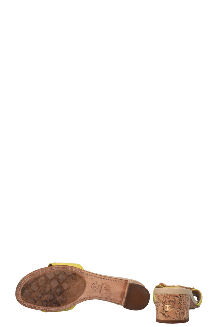 CHANEL Camellia Cork Mules Yellow