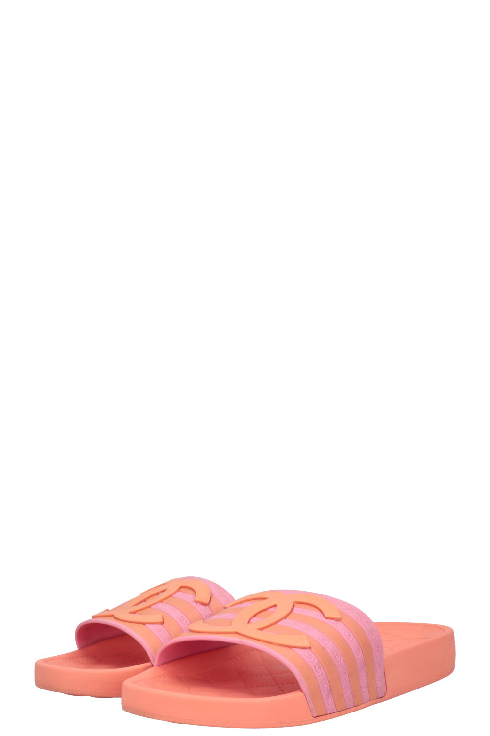 CHANEL CC 2018 Rubber Slides Peach Pink