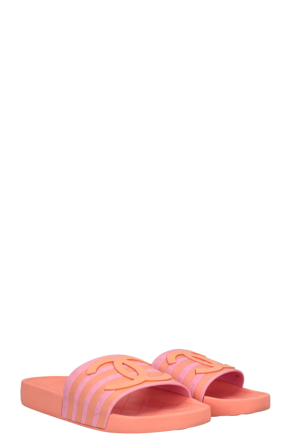 CHANEL CC 2018 Rubber Slides Peach Pink