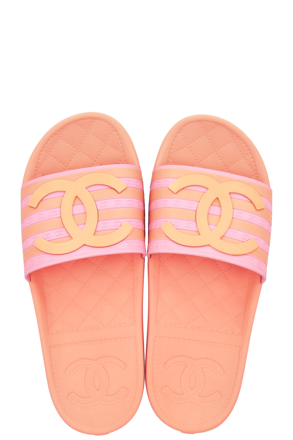 CHANEL CC 2018 Rubber Slides Peach Pink