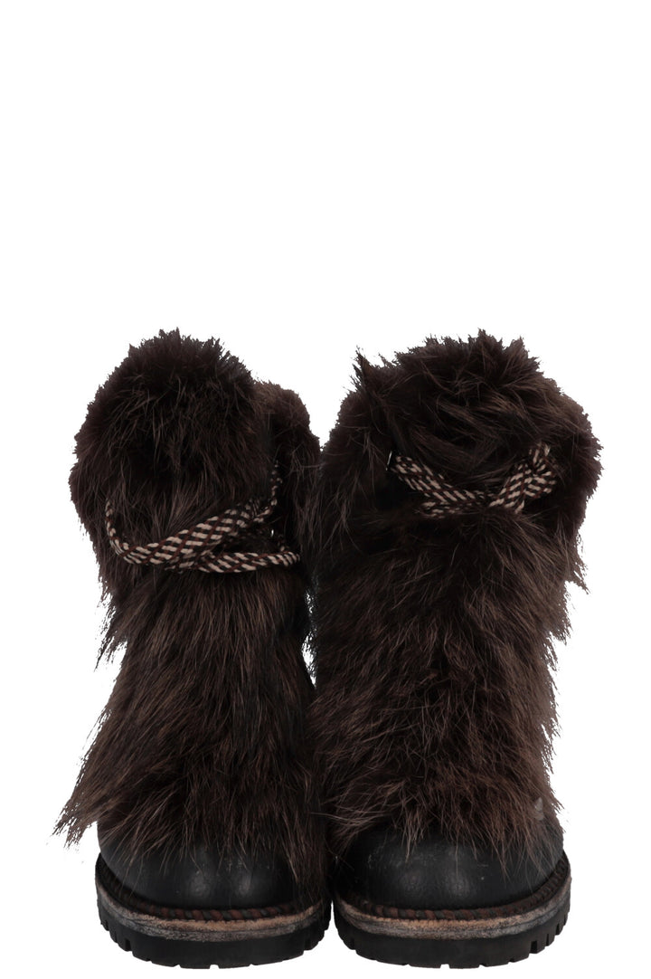 CHRISTIAN LOUBOUTIN Fur Hiking Boots Brown