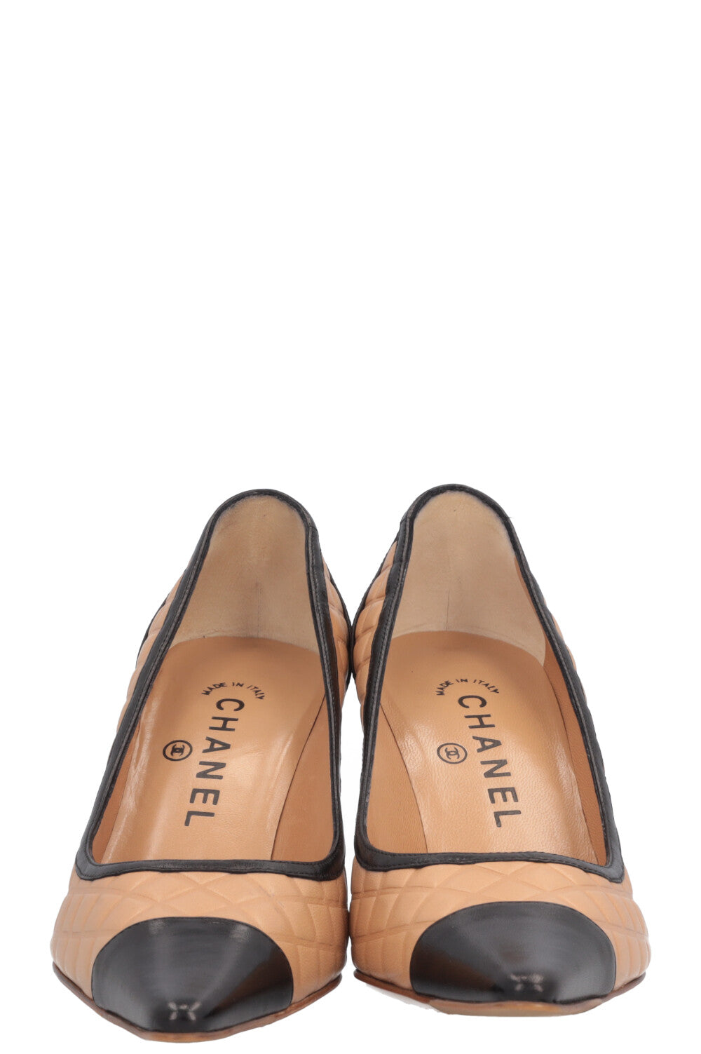 CHANEL Heels Quilted Beige Black