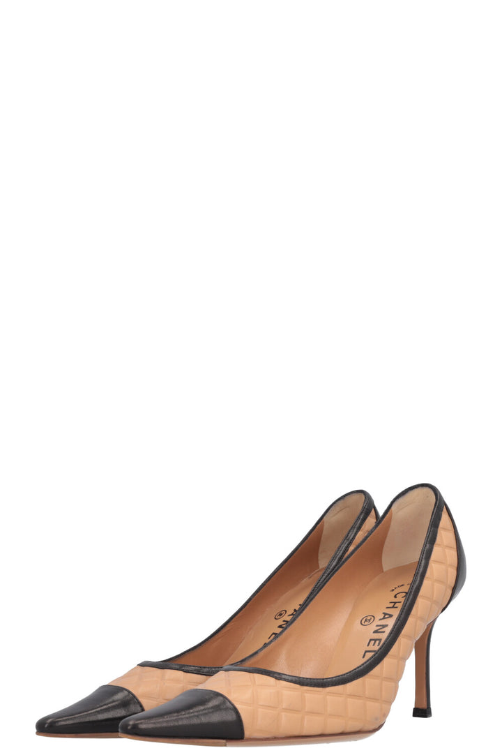 CHANEL Heels Quilted Beige Black