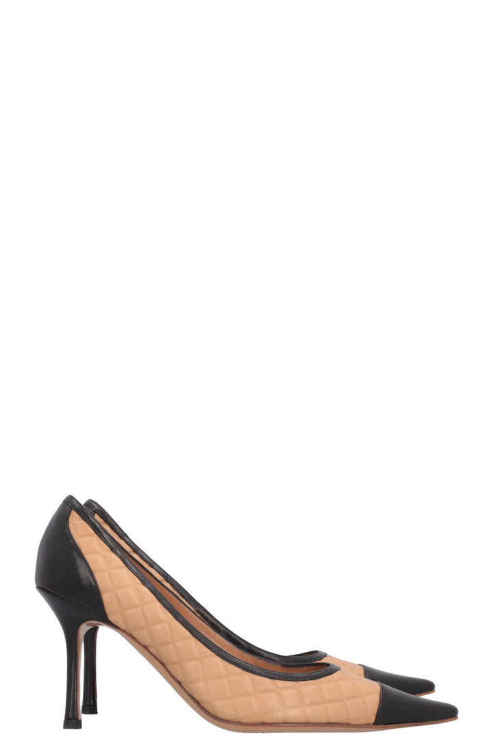 CHANEL Heels Quilted Beige Black