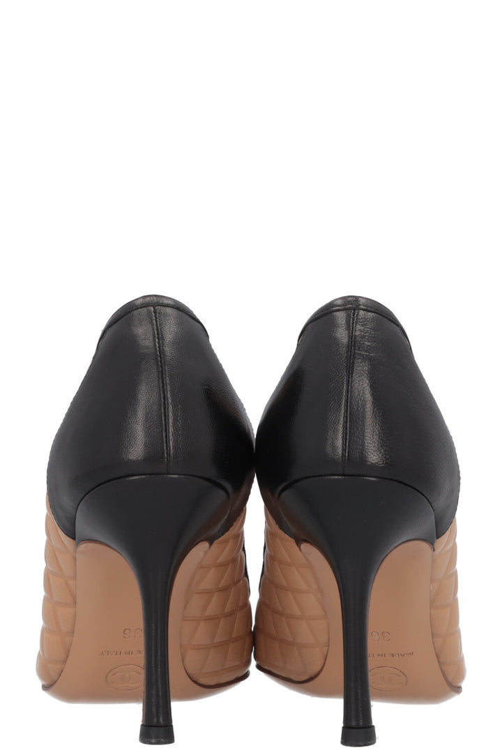 CHANEL Heels Quilted Beige Black