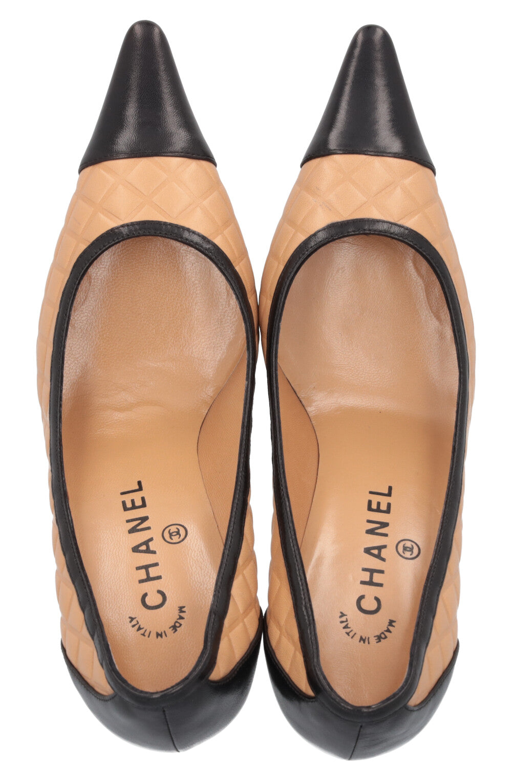CHANEL Heels Quilted Beige Black