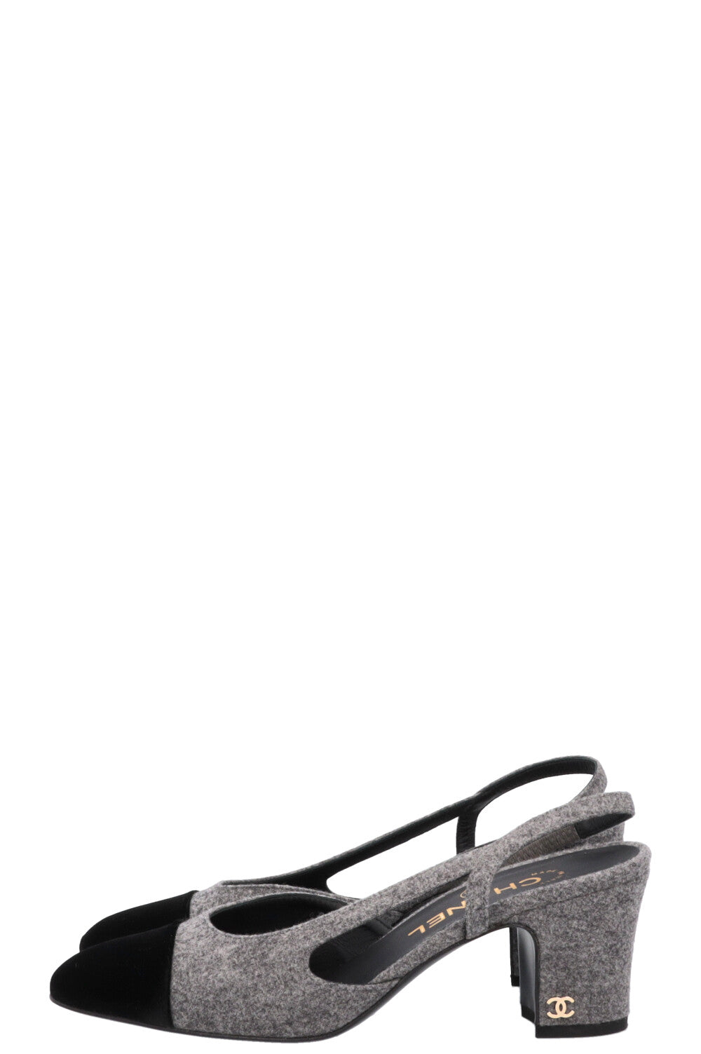 CHANEL Classic Slingback Felt Velvet Grey