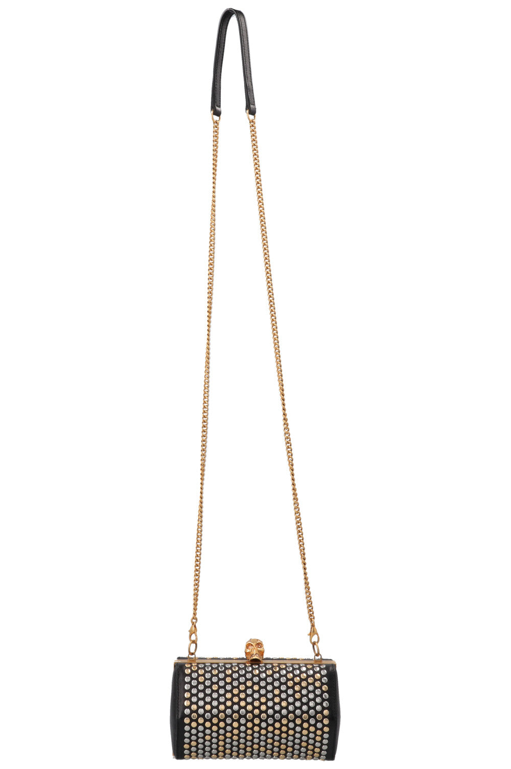 Pochette cloutée ALEXANDER MCQUEEN en cuir noir, or et argent