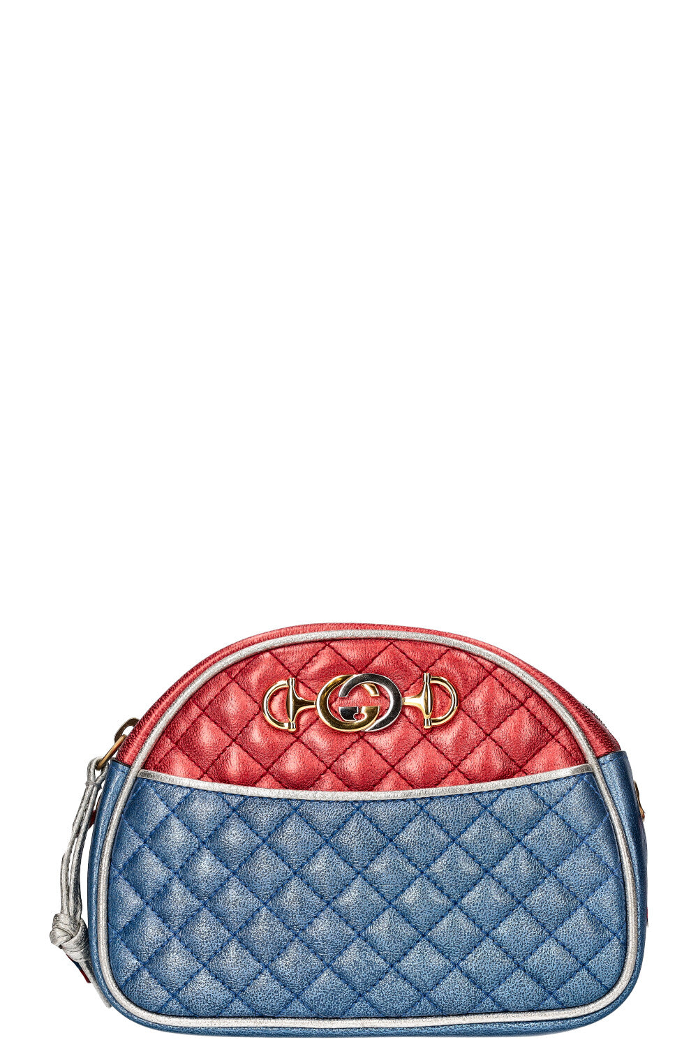 GUCCI Small Trapuntata Shoulder Bag Metallic Blue Red REAWAKE