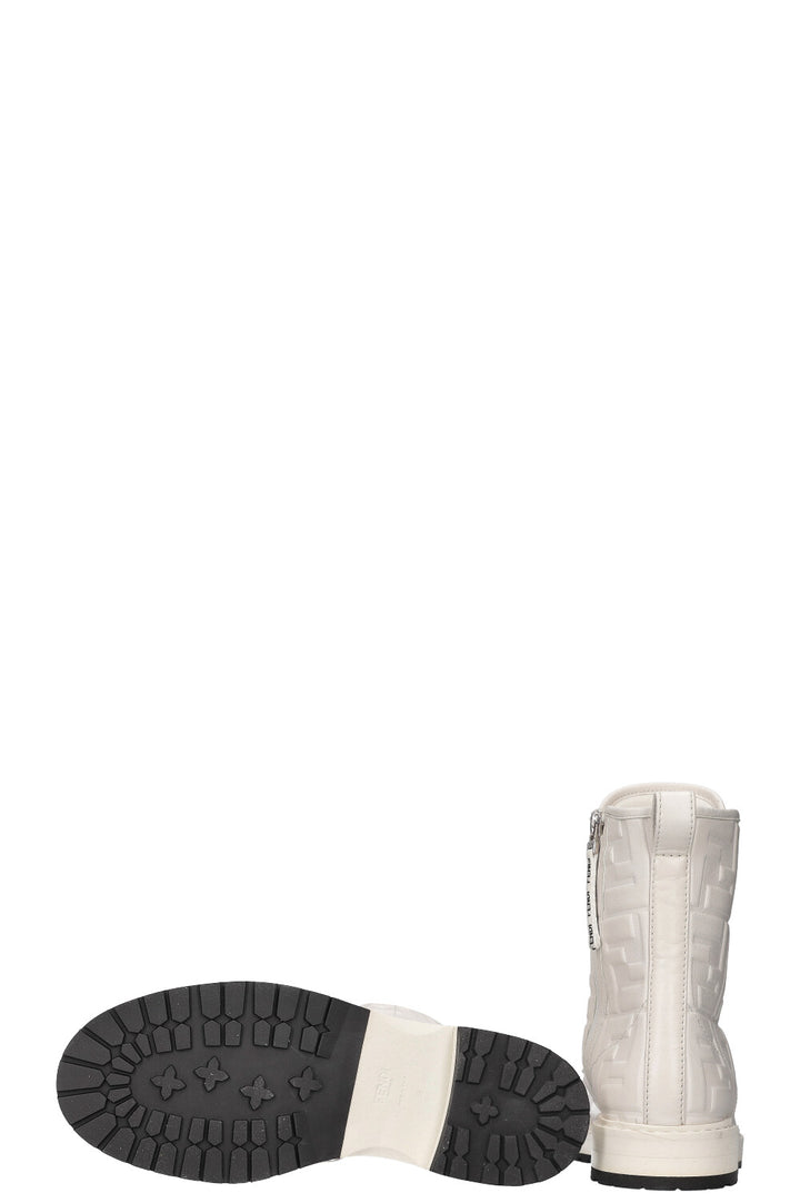 FENDI Zucca Embossed Combat Boots White