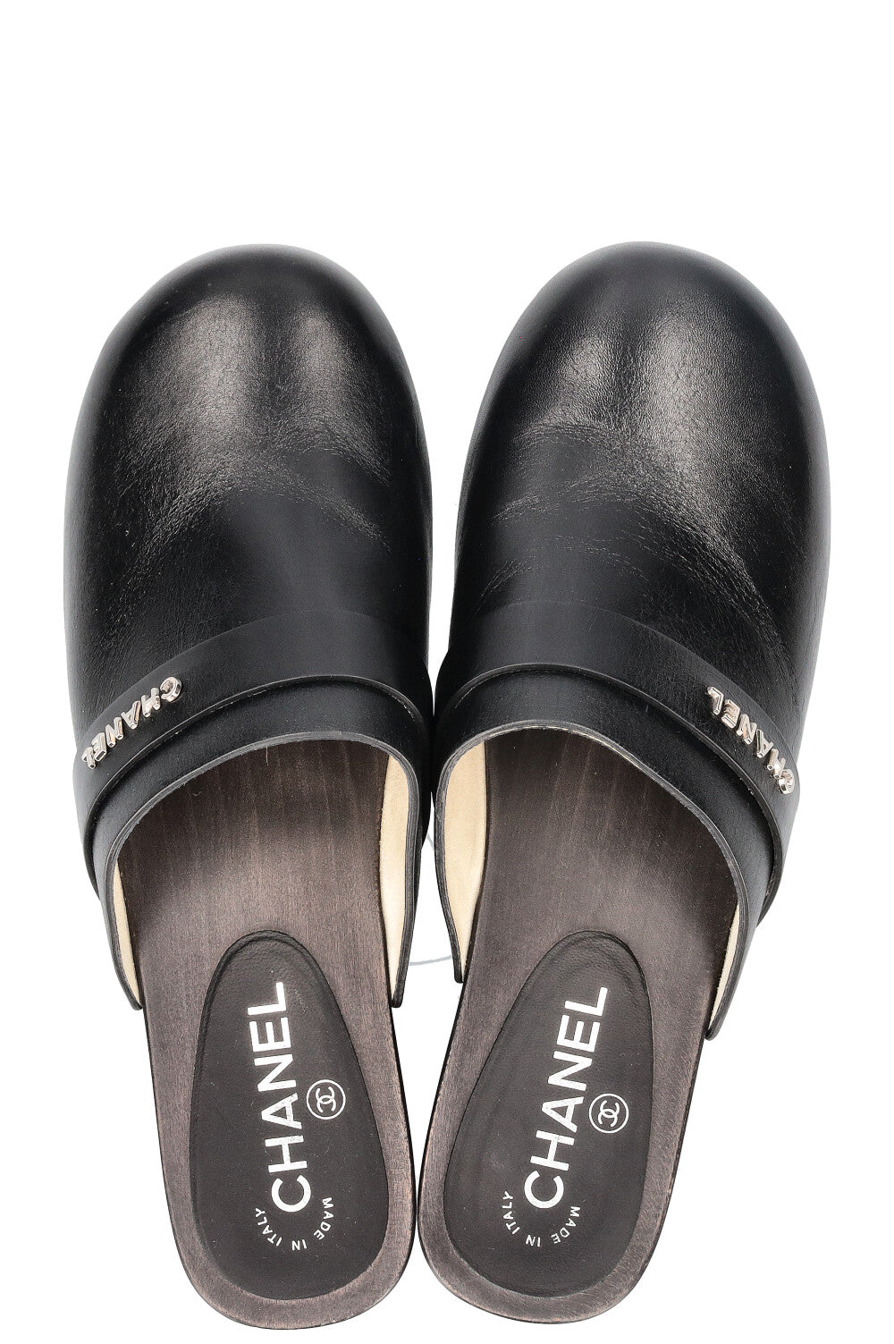 CHANEL Logo Clogs Black