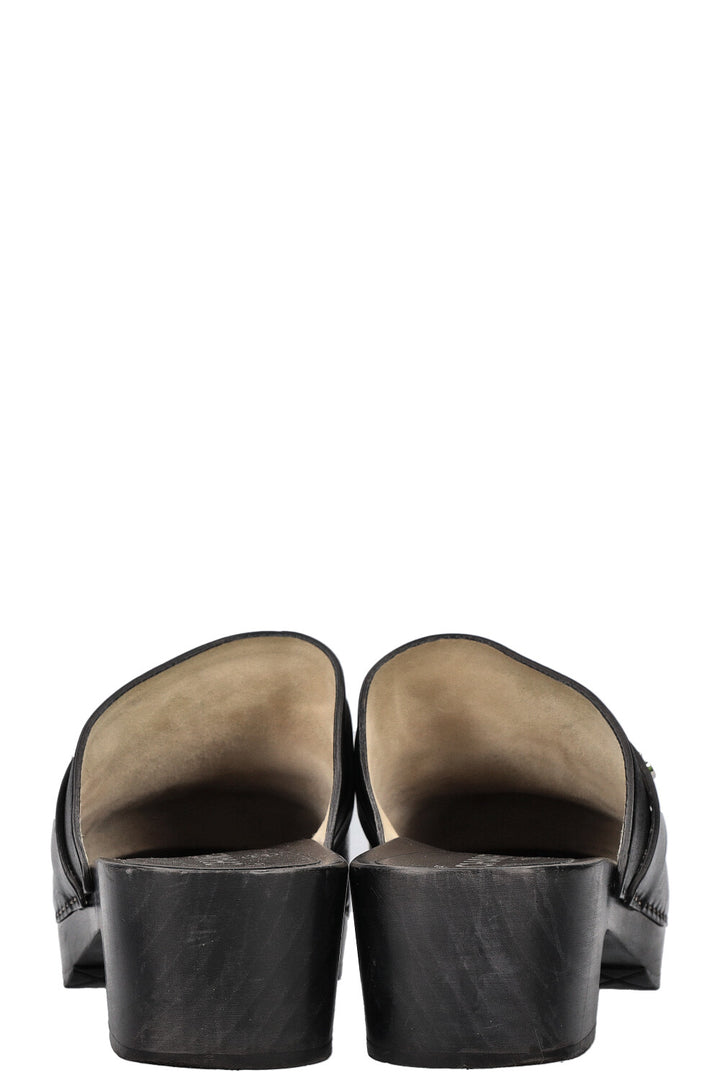 CHANEL Logo Clogs Black