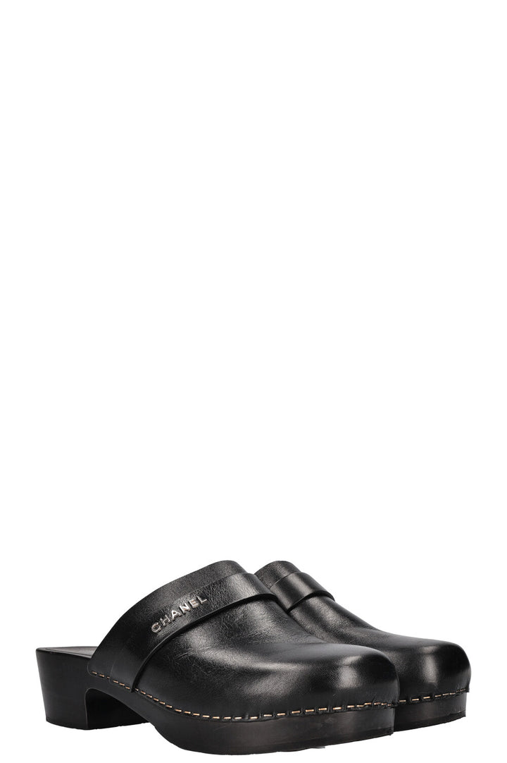 CHANEL Logo Clogs Black