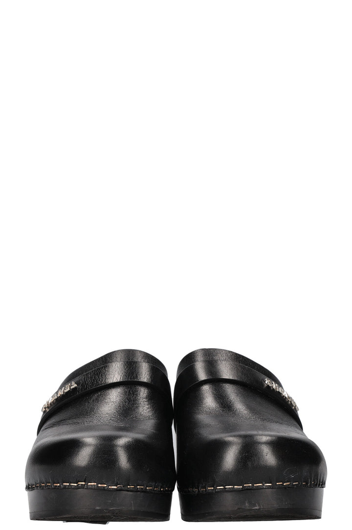 CHANEL Logo Clogs Black